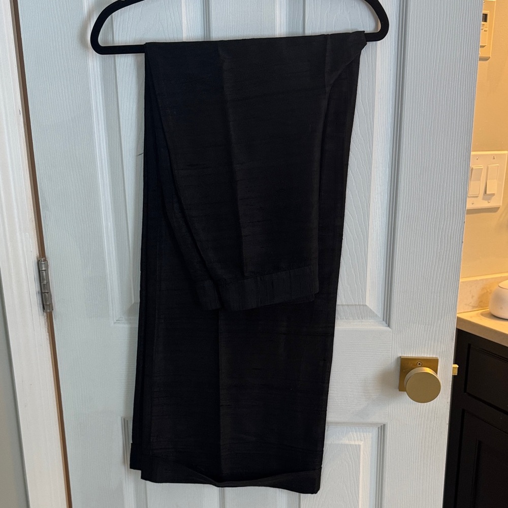Julia Amory Black Dupioni Silk Wide-Leg Pants - Picture 3 of 5